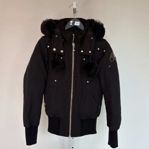 Moose Knuckles Women's Debbie Shearling Bomber Jacket Black in XS - Picture 1 of 7